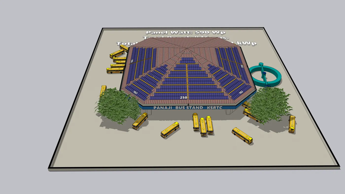 Top view of the solar layout on Panaji Bus Stand