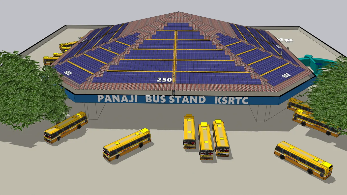 Front view over the bus bays, Panaji Bus Stand, Goa
