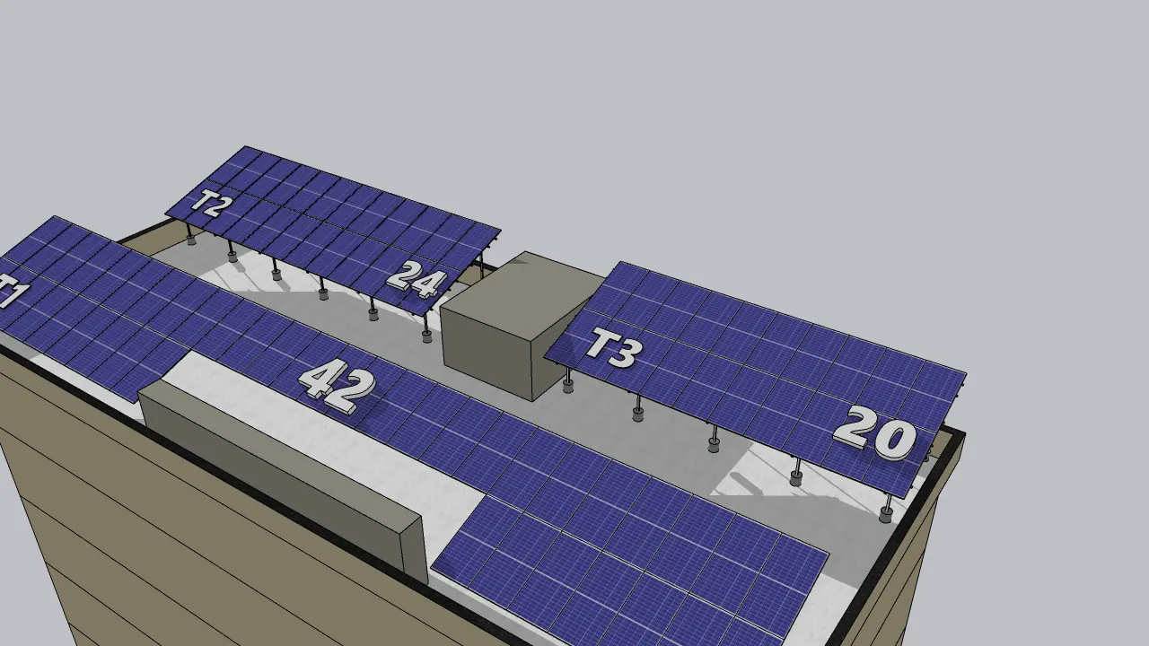 Rooftop solar tables on a school building in Paradip