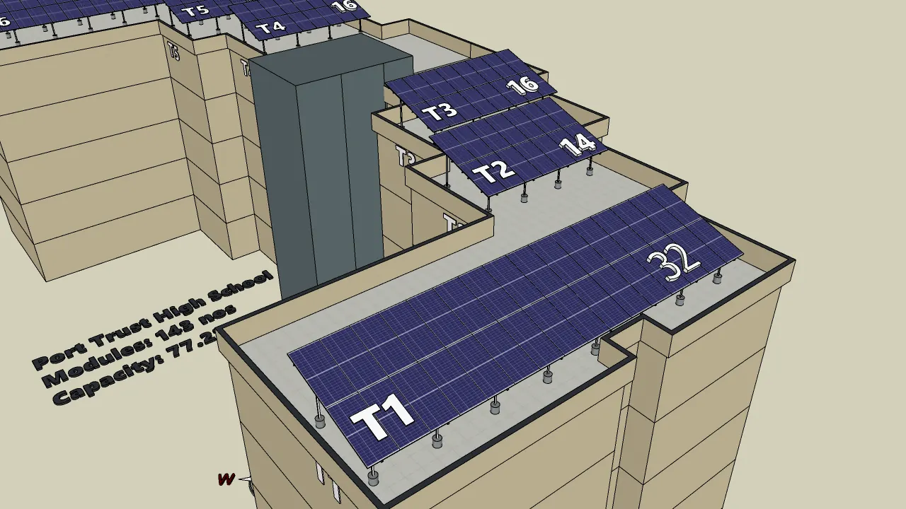 Rooftop solar layout on a school building in Paradip, Odisha